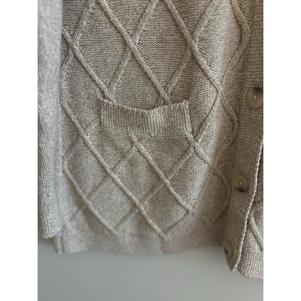 LL Bean Womens Stitchworks Cardigan Sweater Chunky Knit Button Up Khaki Size M - Picture 5 of 10